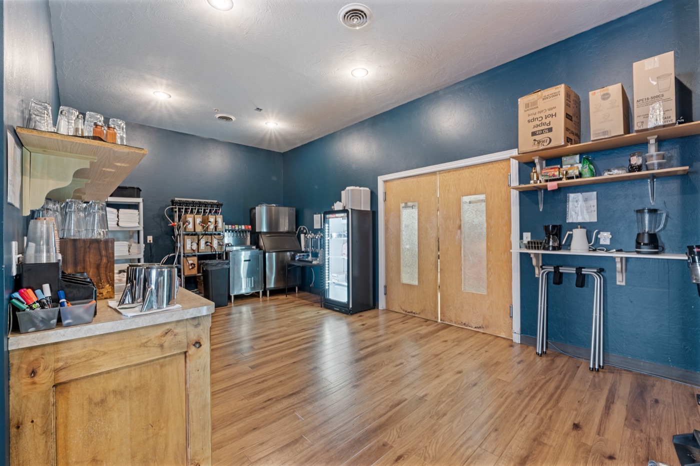 Back-of-house service area with espresso and ice